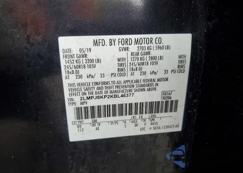 2019 Lincoln Nautilus Select z USA, uszkodzony, nr VIN 2LMPJ8KP2KBL46377